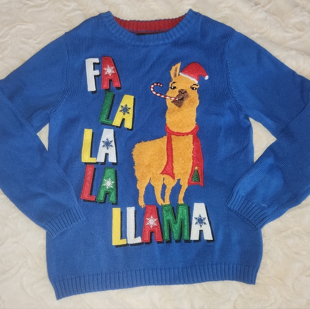 Llama Ugly Christmas Sweater 100% Cotton Youth Kid's Sz Medium 33Degrees